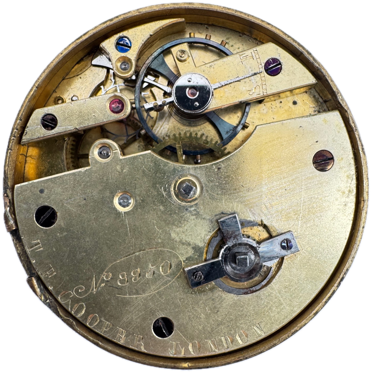 Antique 45.5mm T.F. Cooper English Lever Key Wind Pocket Watch Movement