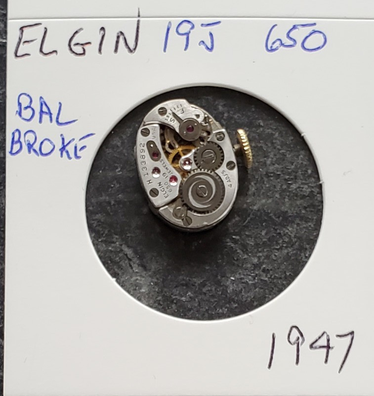 WOMENS ELGIN 19j 650 WRIST WATCH MOVEMENT #1947