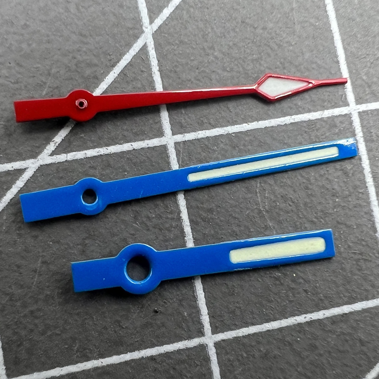 14mm Blue+Red Trim with Green Lume Watch Hand Set for Quartz Movement Ronda 515