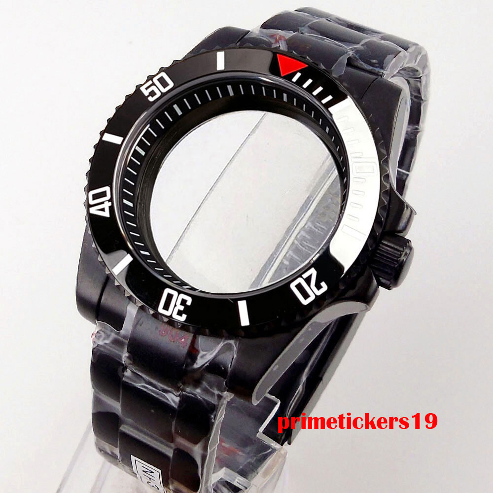 40mm Black Watch Case Chapter Ring Bracelet Sapphire Fit NH35 ETA2824 PT5000