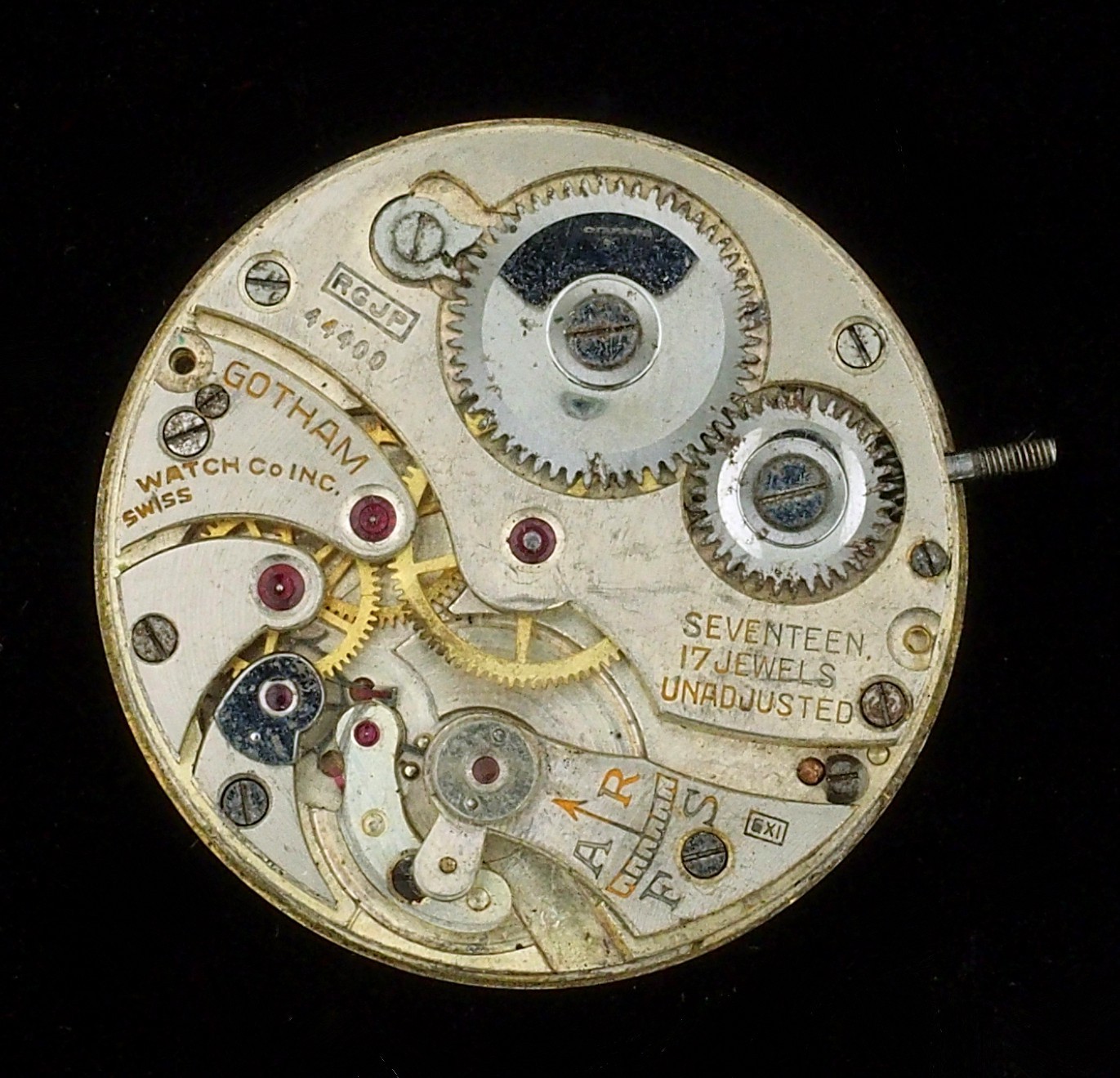 Vintage Gotham RGJP 44400 17J Pocket Watch Movement for Parts or Repair