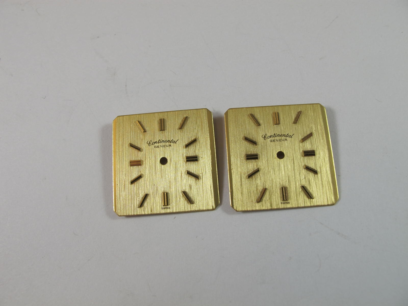 CONTNENTAL GENEVA MENS PAIR OF OLD STOCK GOLD COLOR RECTANGULAR WATCH DIALS