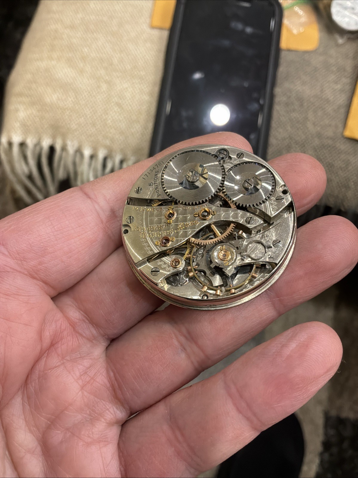 VTG Waltham 16s Vanguard 19J Movement For Parts or Repair