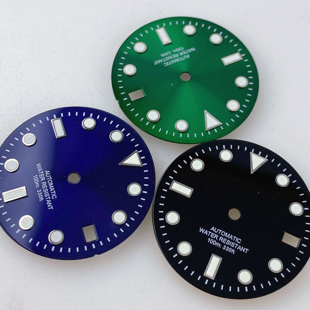 29mm Black Blue Green Luminescent Dial and Hands fit NH35 NH36 Movement