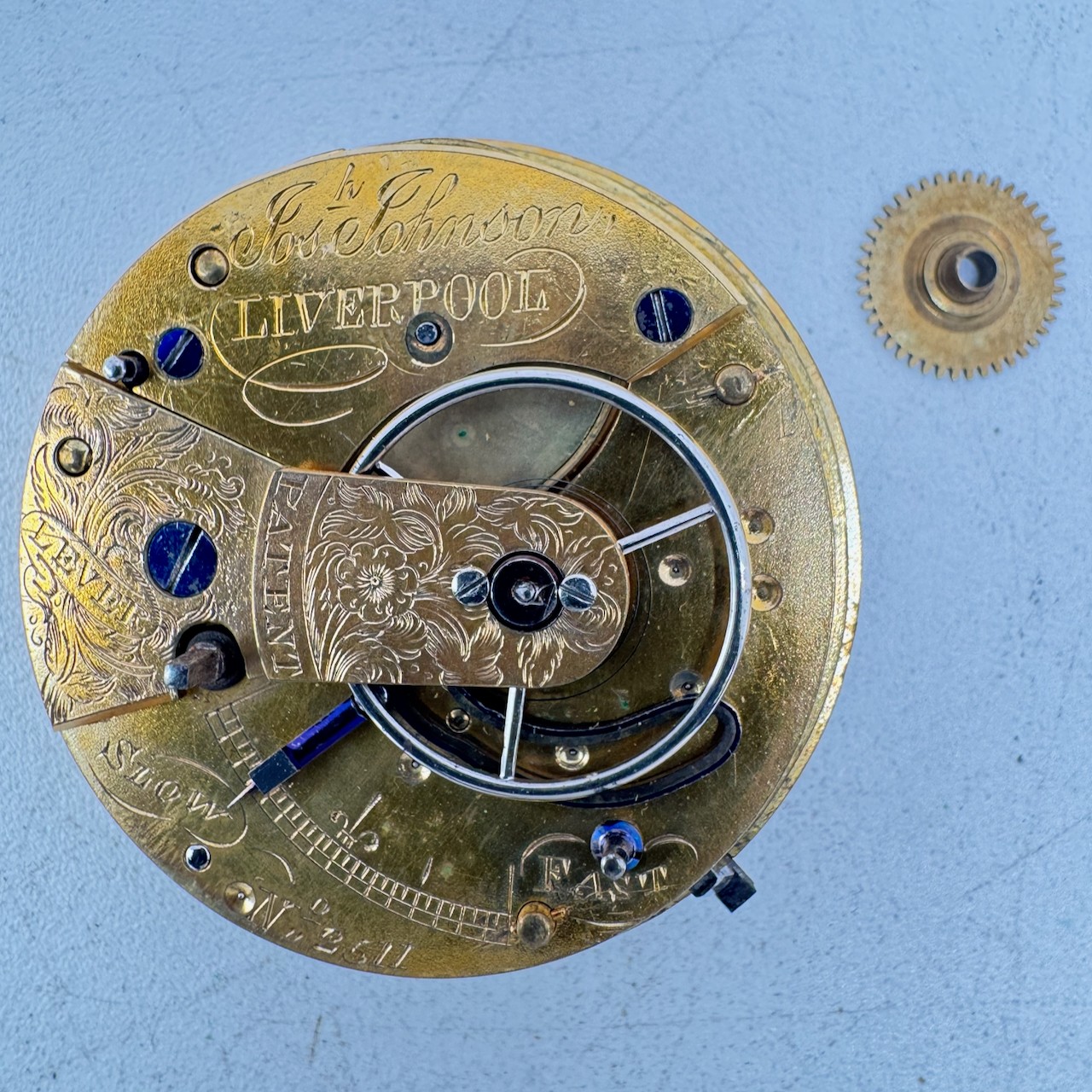 Antique 42mm Josh Johnson Liverpool Key Wind Fusee Pocket Watch Movement England