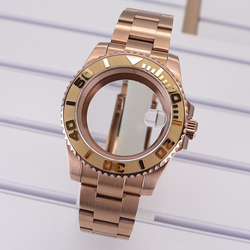 40mm Rose Gold Watch Case Sliding Lock Strap Sapphire Glass For Seiko nh35 YACHT