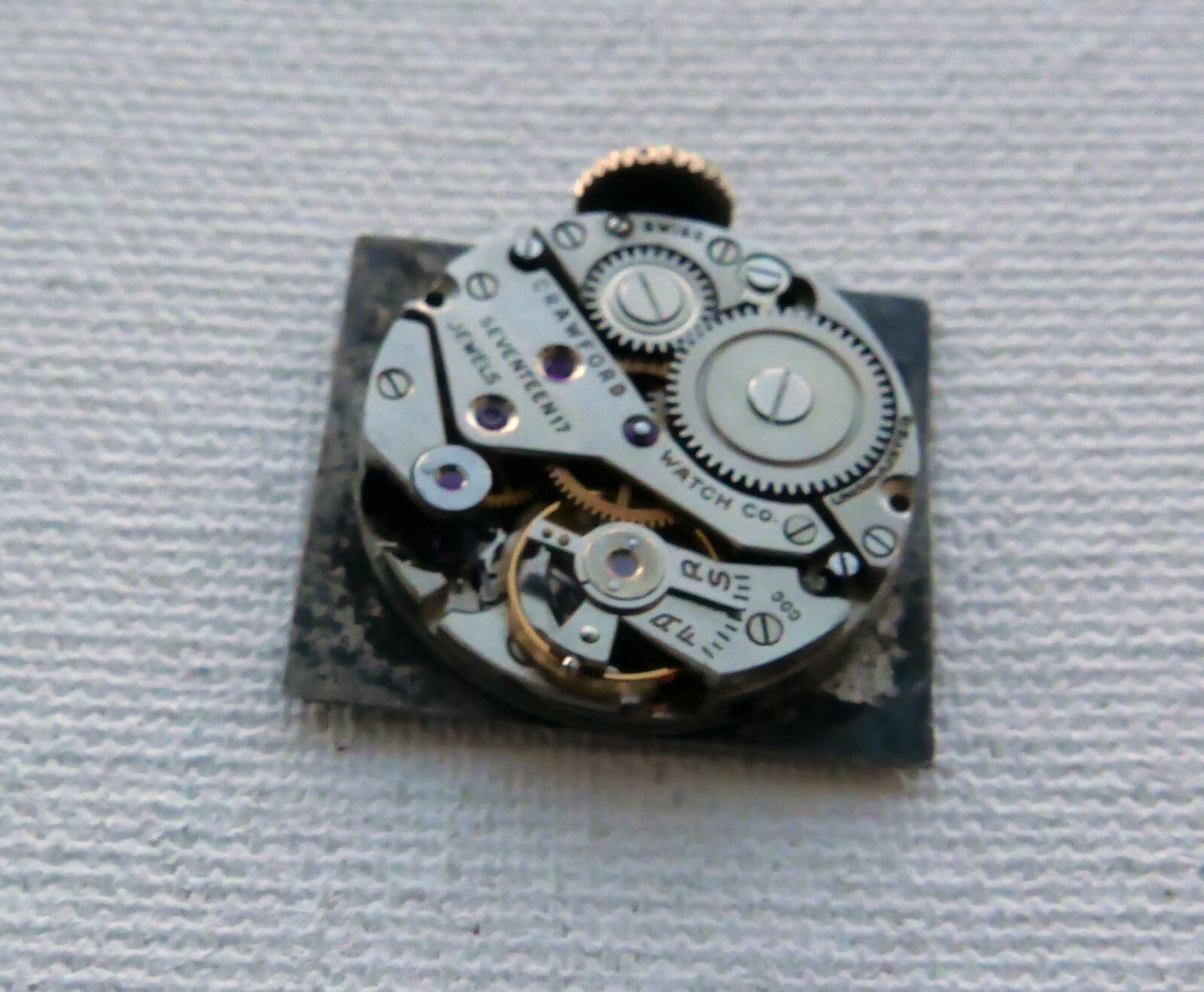 Vintage Crawford Swiss Made Watch Movement Diamond Dial 17 J Runs