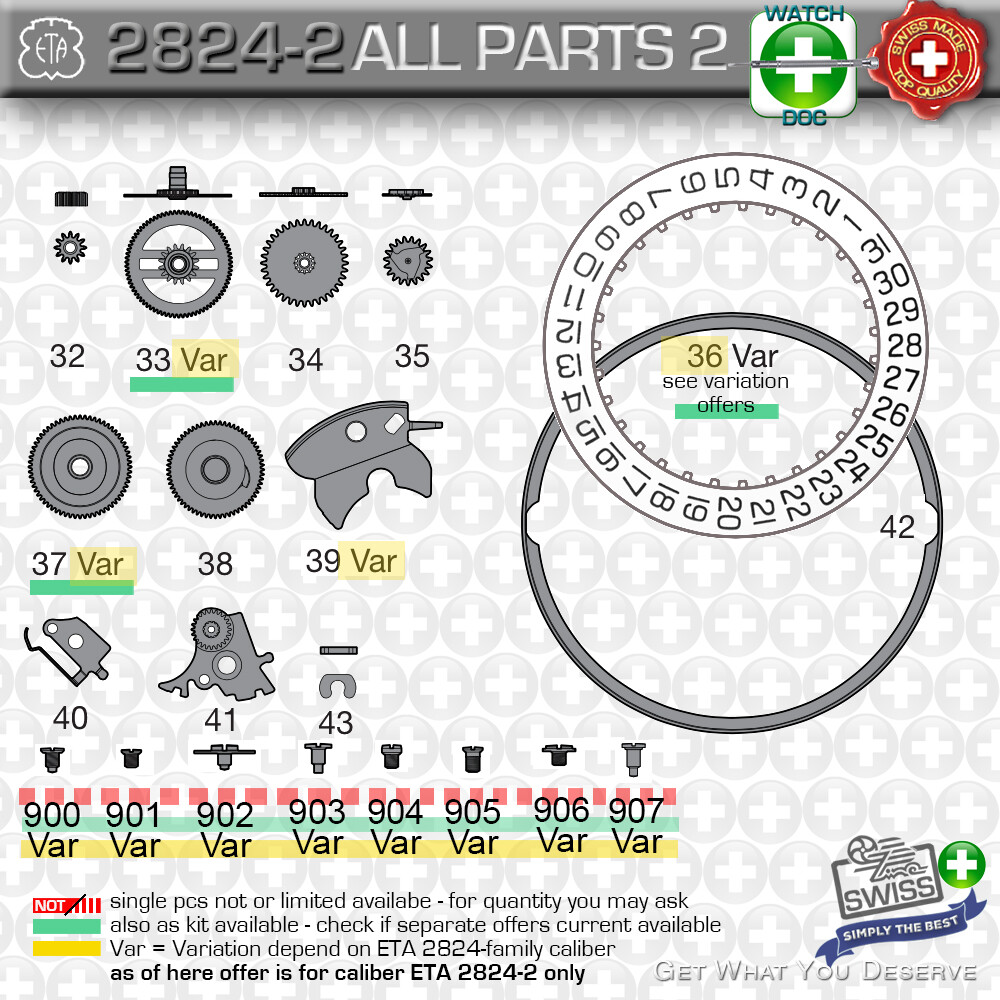 MOVEMENT ETA 2824-2 – ALL ORIGINAL PARTS FOR REPAIR – 38 MAJOR COMPONENTS
