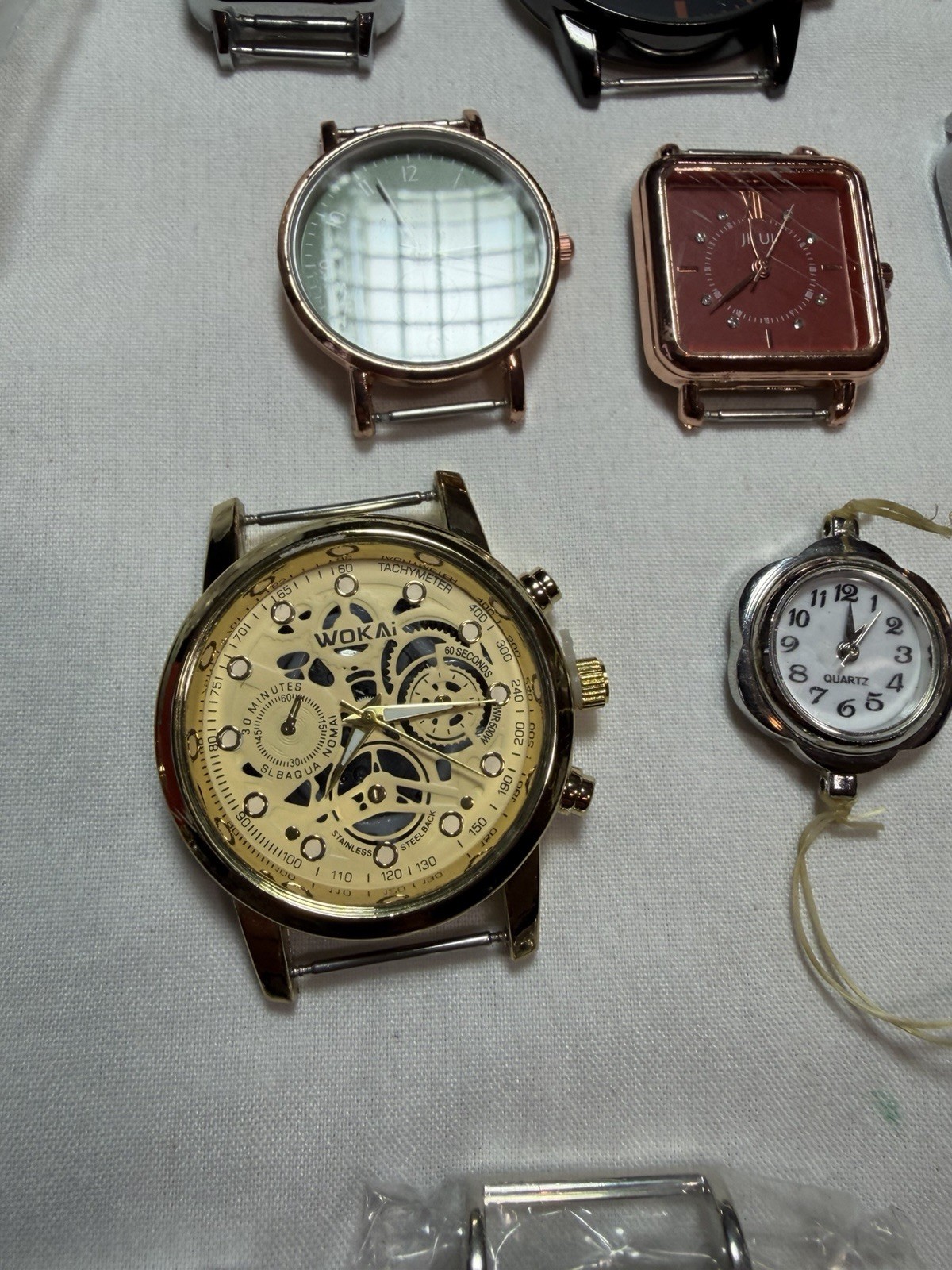 Watchmaker Lot 85 Watch Heads Cases Quartz Parts Repair Silver Spoon Geneva