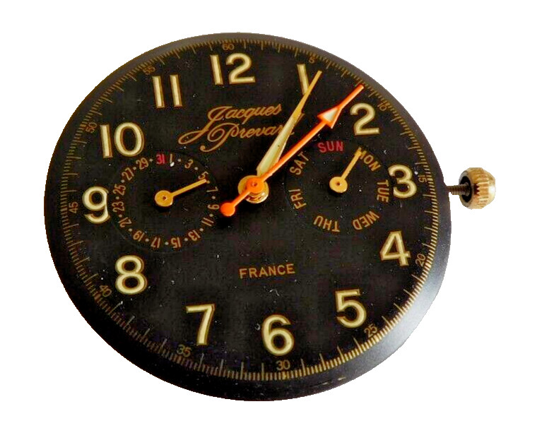 FE 11500A JACQUES PREVARD 1 JEWEL MOVEMENT DAY & DATE S.S. HAND. RUNNING. N.O.S