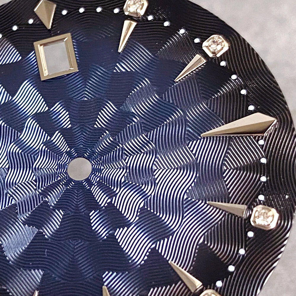35mm Sunburst Textured Dial Diamond Silver Index Ocean Wave Pattern Fit NH Movt