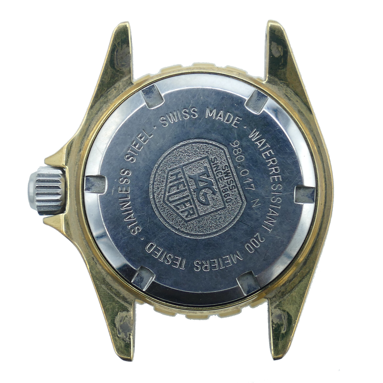 TAG HEUER 980.017N DIVER 18K GOLD PLATED LADIES WATCH CASE FOR PARTS OR REPAIRS