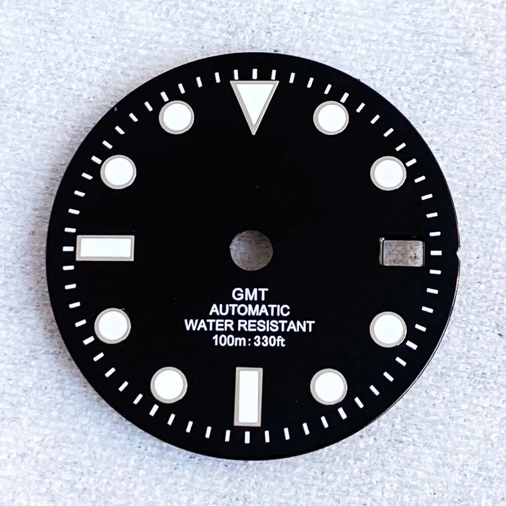 Luminous Black Sub Watch Dial 29mm for nh34 gmt Movement Black/Gold/Rose Gold