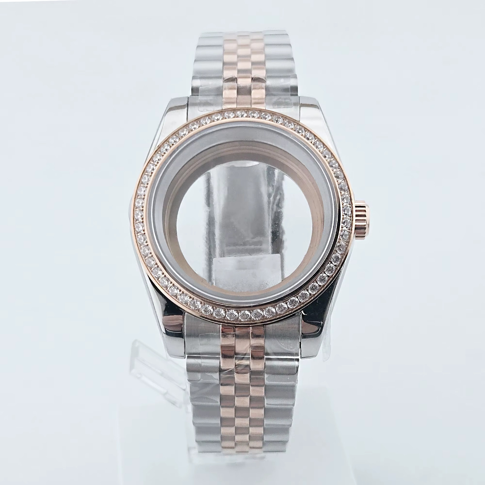36Mm/40Mm Silver Watch Case Sapphire Glass Gemstone Bezel Fit NH35 NH36 NH34 ETA