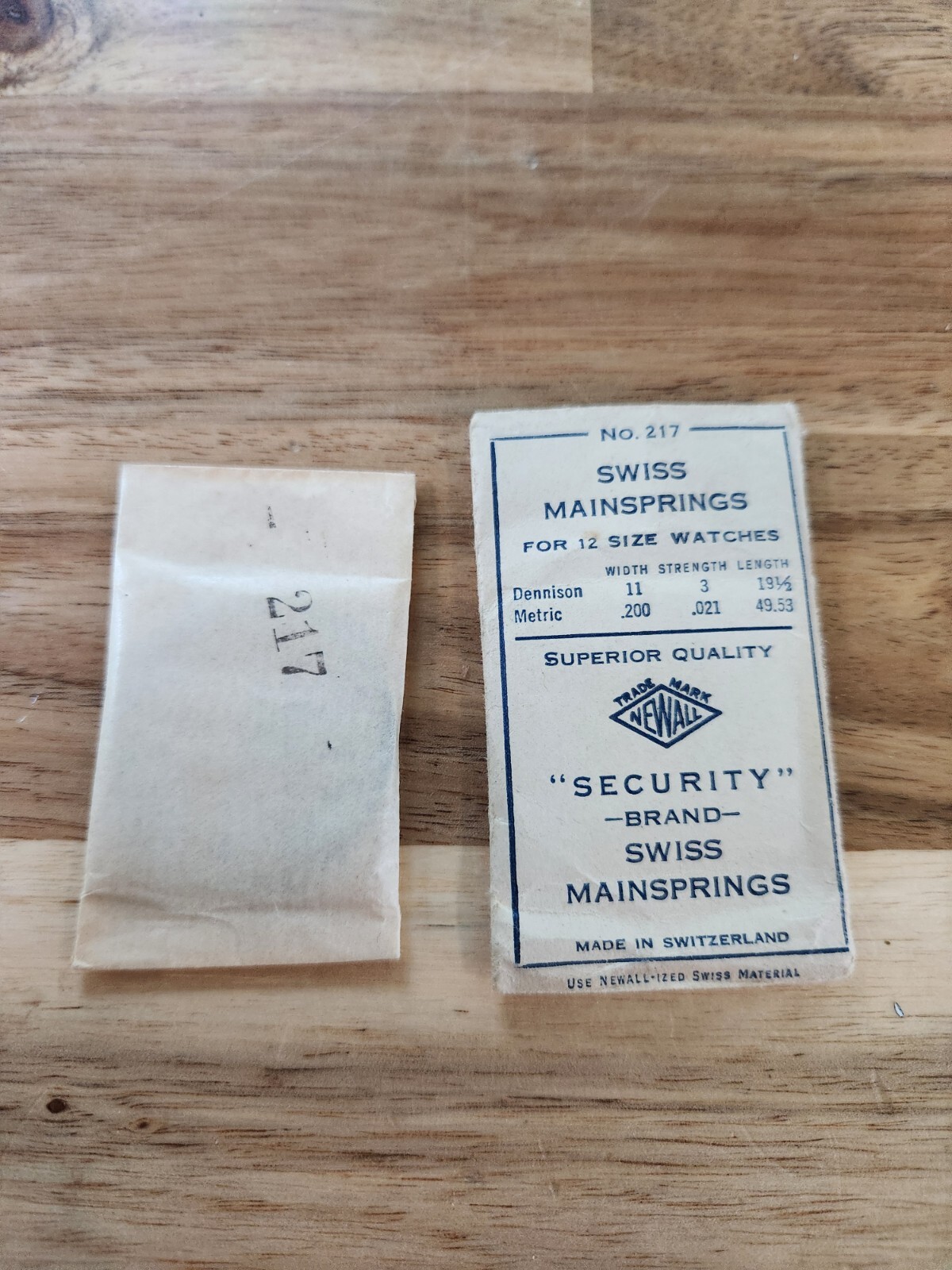 Newall Security Swiss Mainspring No. #217 for 12 Size Watches, .200 .021 49.53