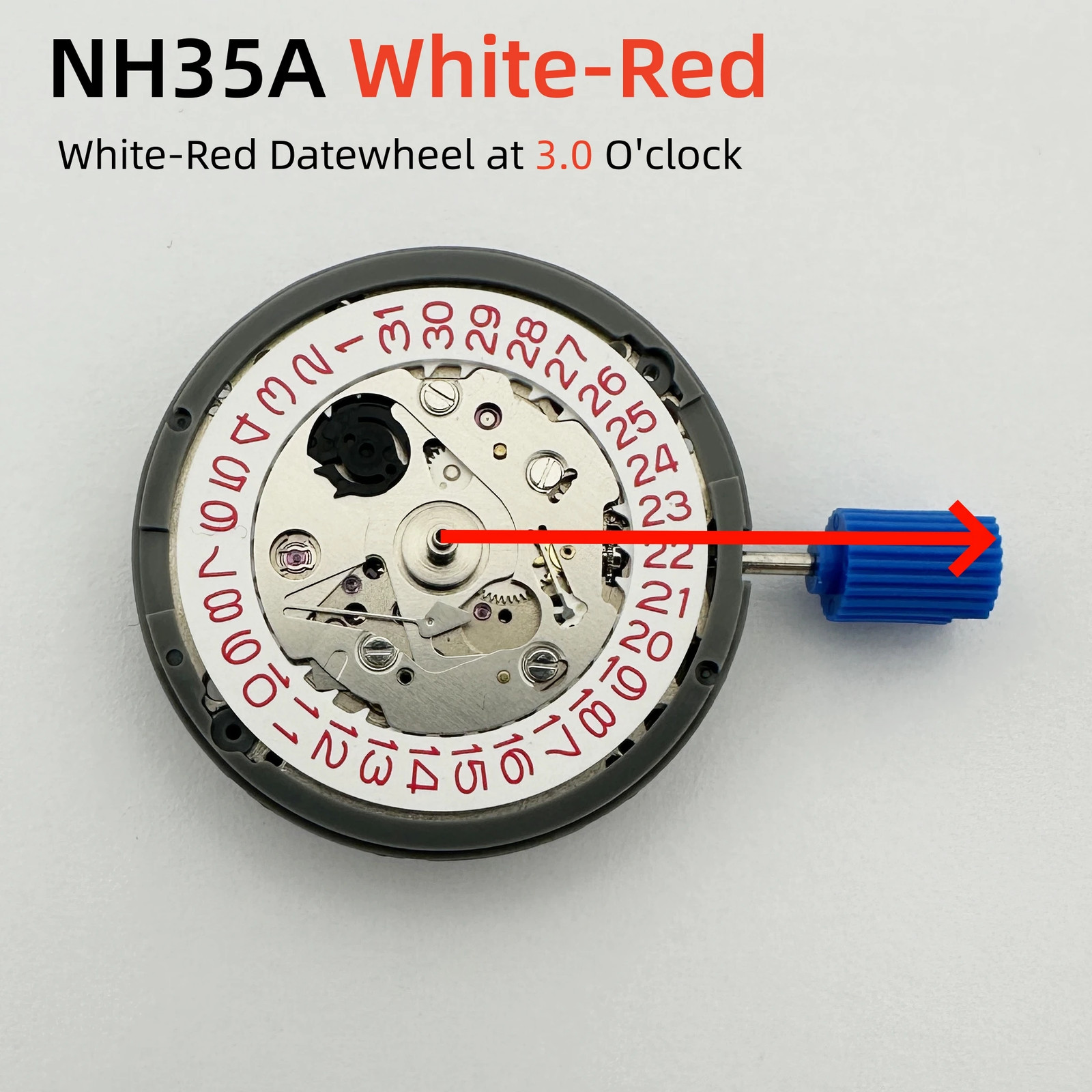 Genuine NH35 Mechanical Movement Modified Red Datewheel 3.0/3.8 Crown Modilver