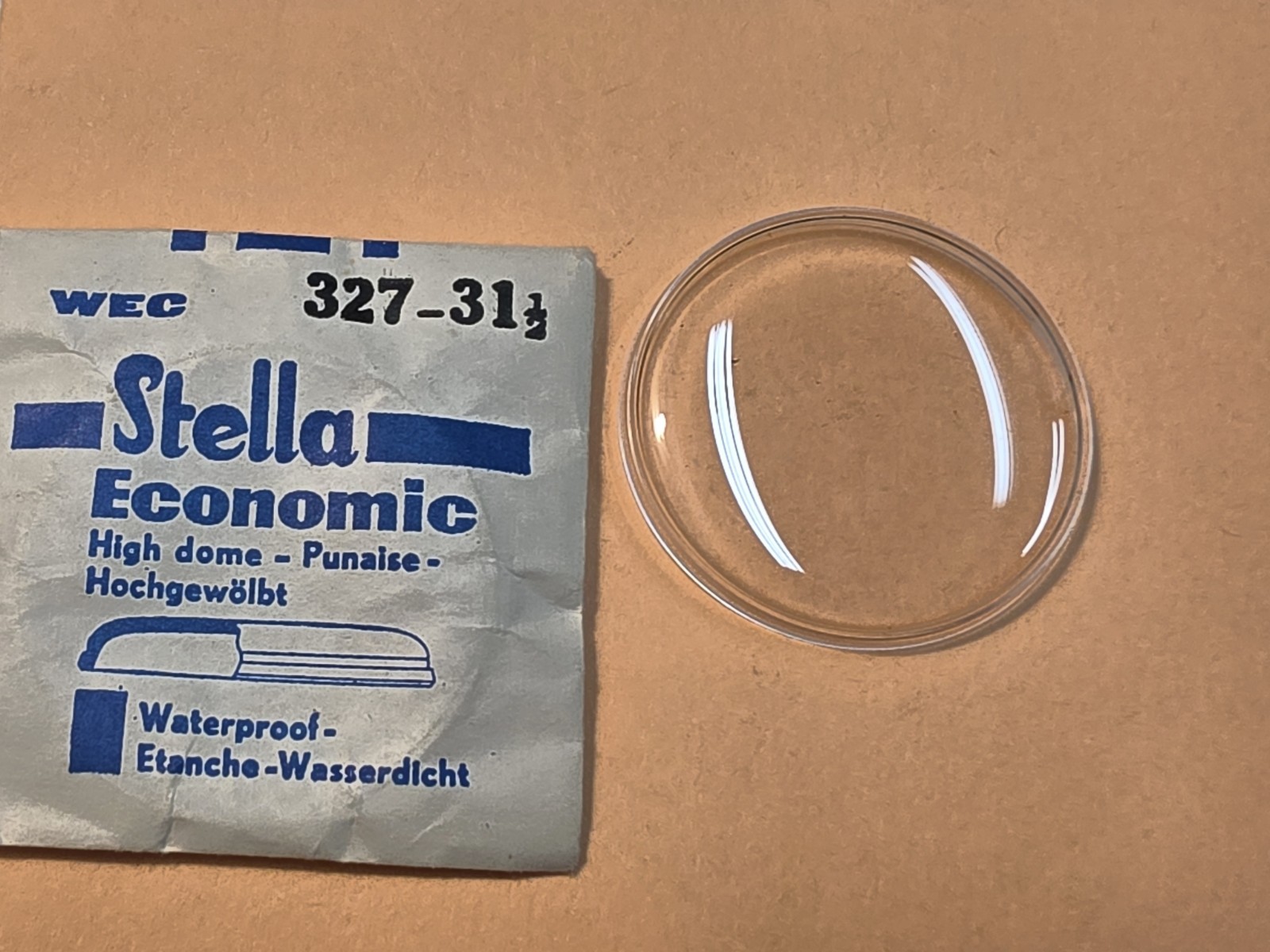Vintage NOS Stella WEC 327-31-1/2 Economic High Dome Wristwatch Crystal