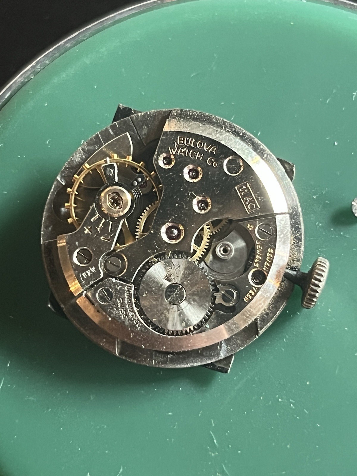 GOOD BALANCE Black Dial Bulova 11AC Watch Movement, Missing Parts