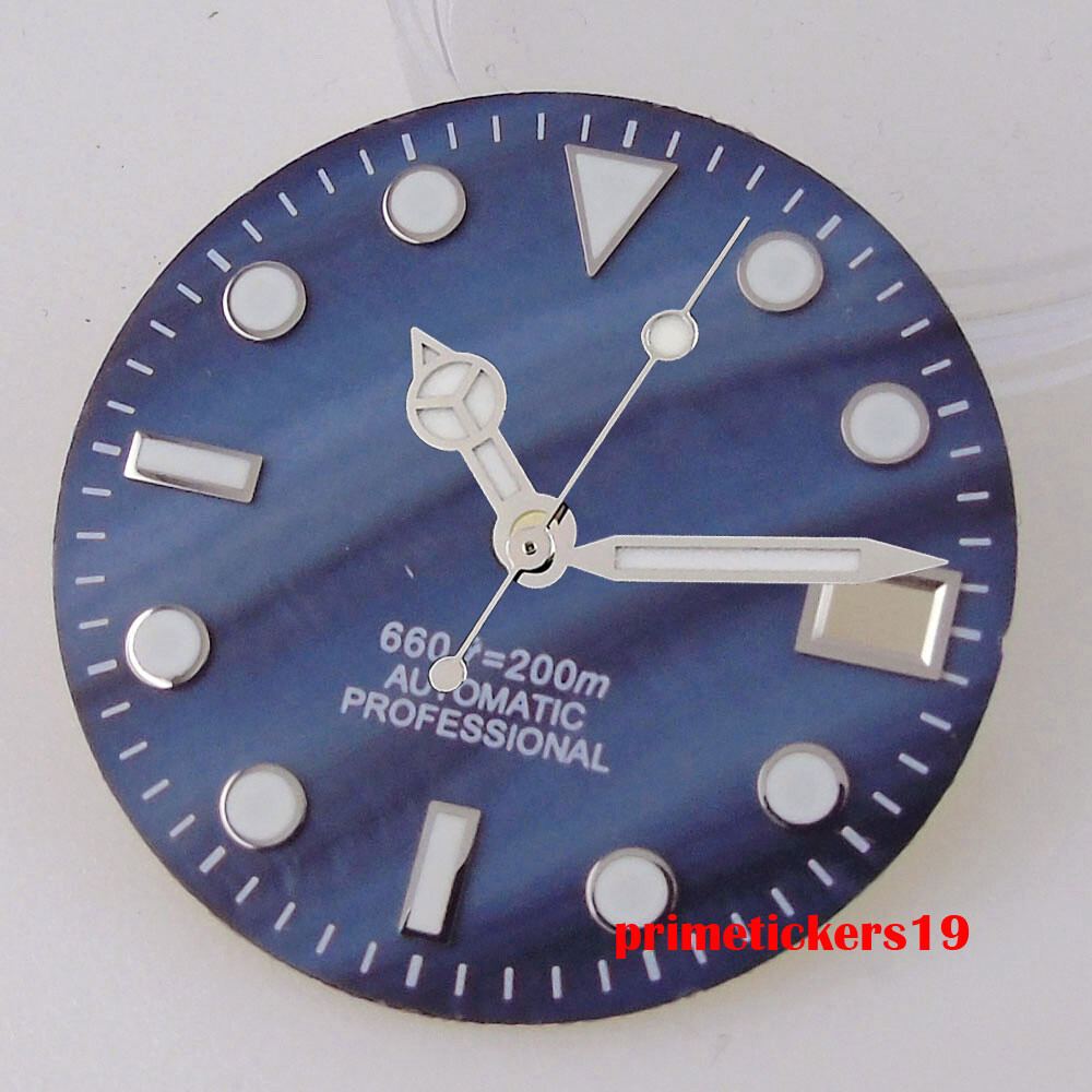28.5mm Watch Dial Sterile Shell Face Date Hands Set Green Lume Fit NH35 Movement