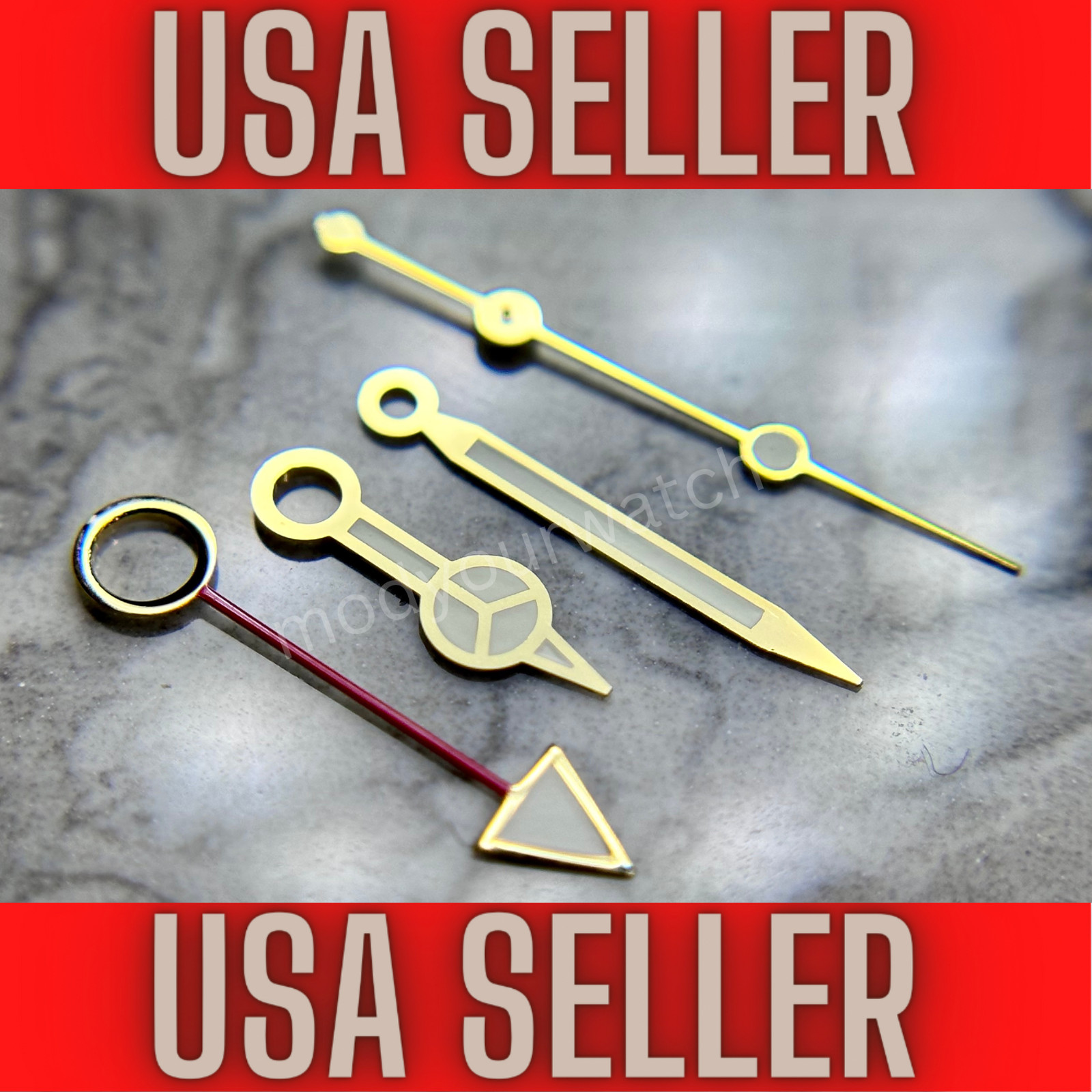 Gold/Red GMT Hand set Fits Seiko NH34, 4R34, SSK, Green luminous — USA SELLER
