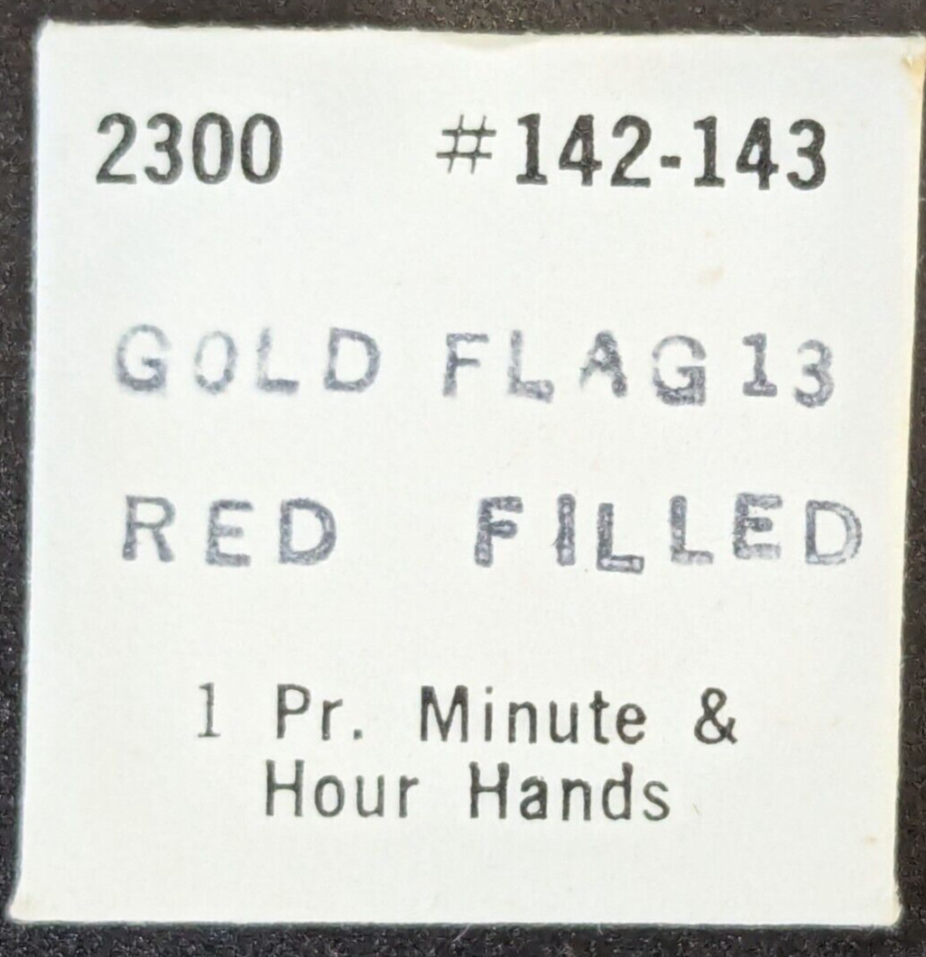NOS Bulova Accutron Watch 2300 Pair Hands Hour Minute #142-143 Gold Flag 13 Red