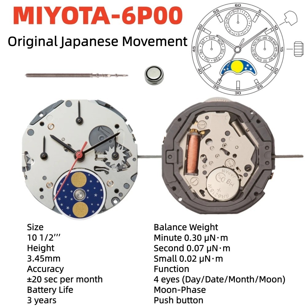 Genuine Miyota 6P00 6P20 6P21 6P23 6P27 6P29 6P28 6P25 6P26 6P24 Watch Movement