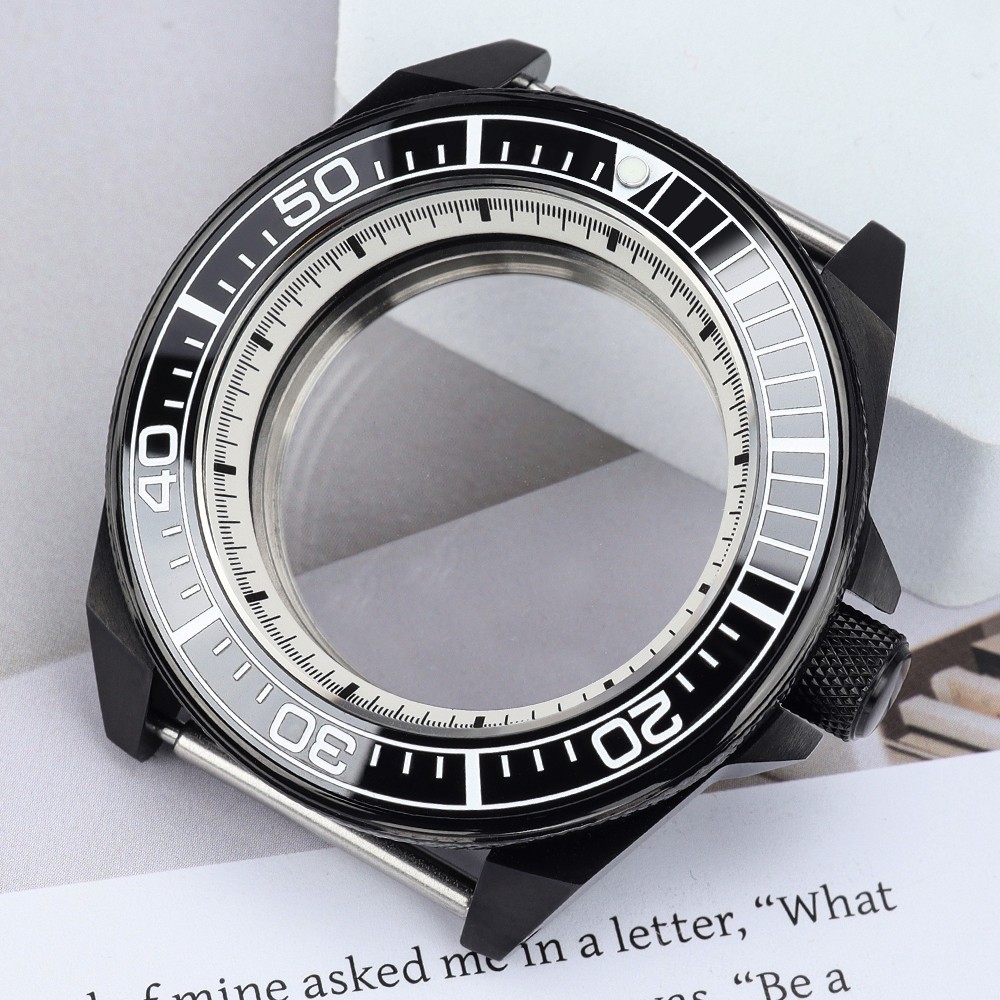 FEIYASHI PVD Black Samurai Style Watch Case 43.8mm Sapphire For Seiko NH35 NH36