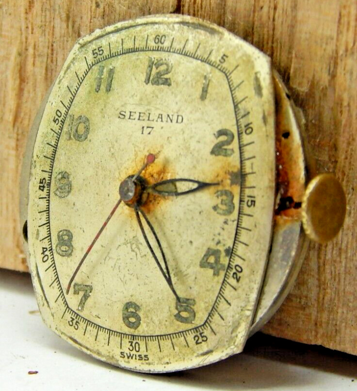 Vintage Seeland 17 jewel 6/0s men’s wrist watch movement w/ dial hands & crown