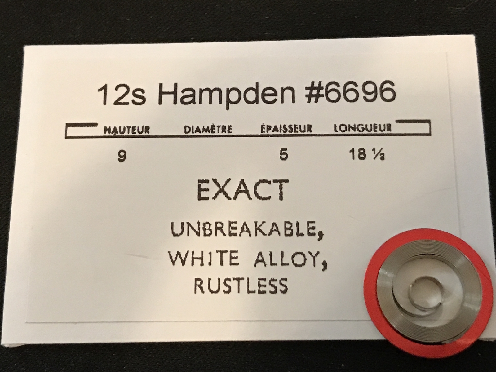 Hampden 12s Mainspring #6696 (EXACT) – Alloy