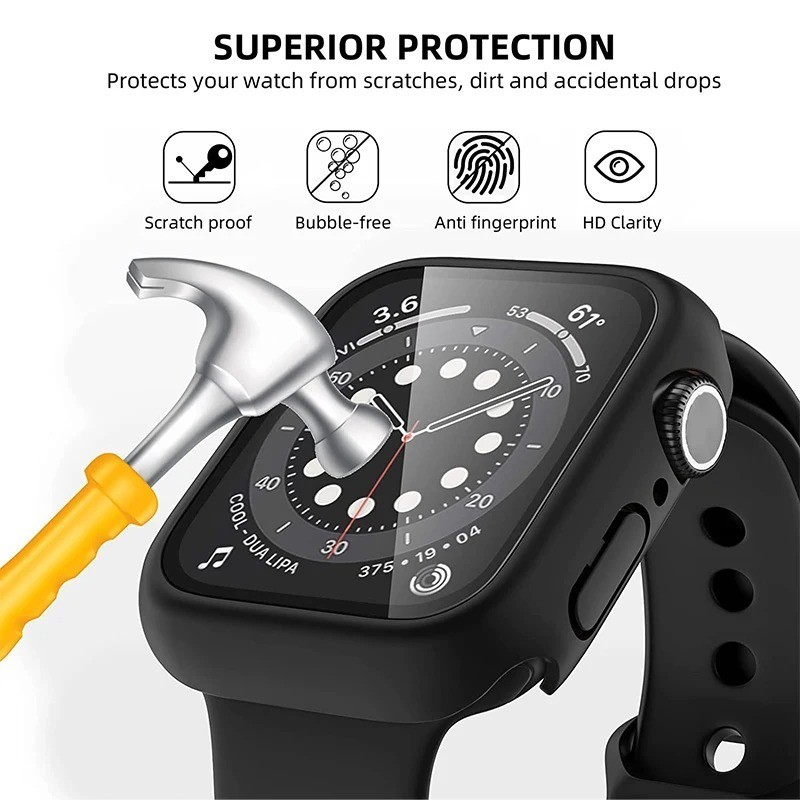 Tempered Glass Screen Protector Case Cover For iWatch Series 9 8 7 6 SE 5 4 40