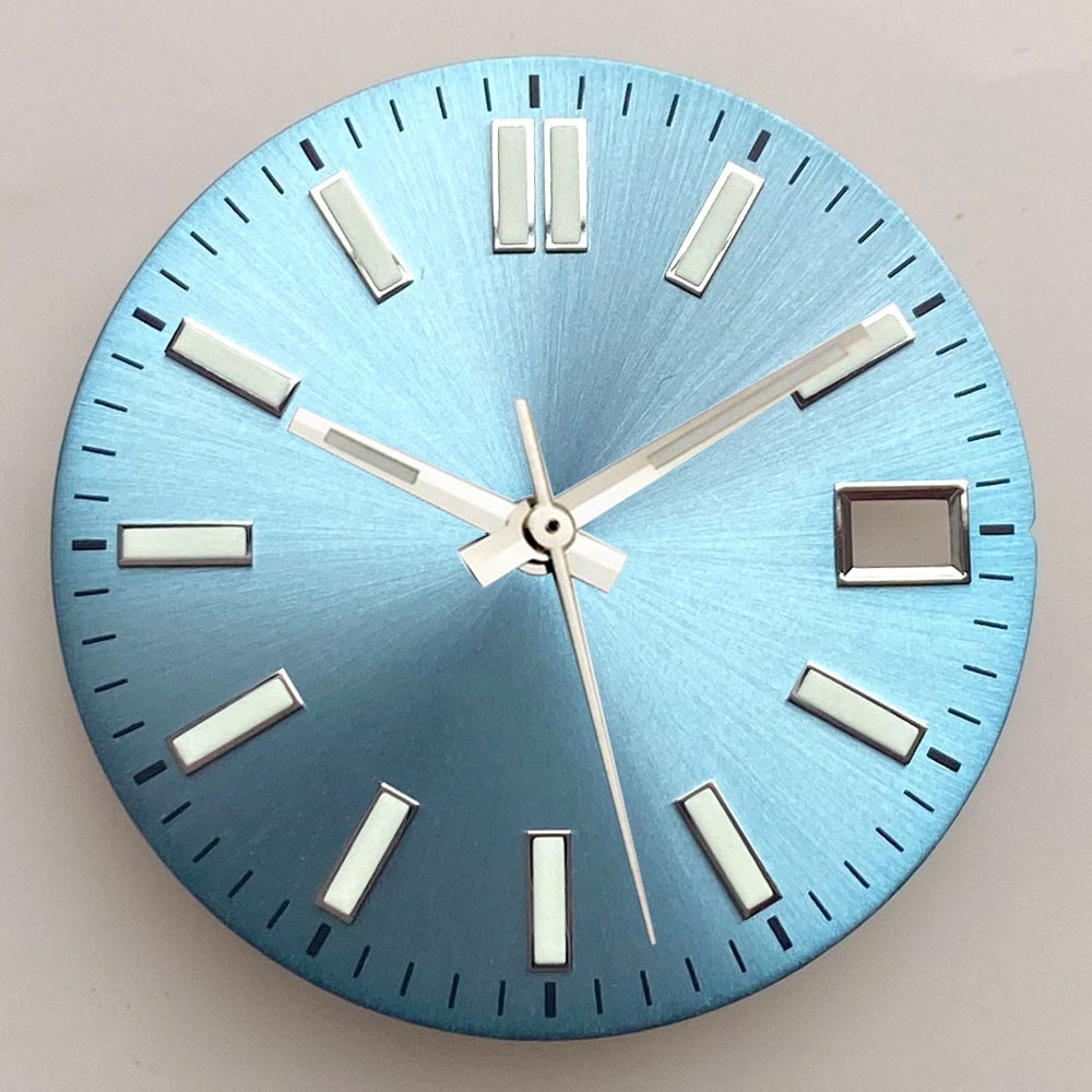 29mm NH35 Sunburst Watch Dial With Silver Baton Indexes Pink/Black/Ice blue Dial