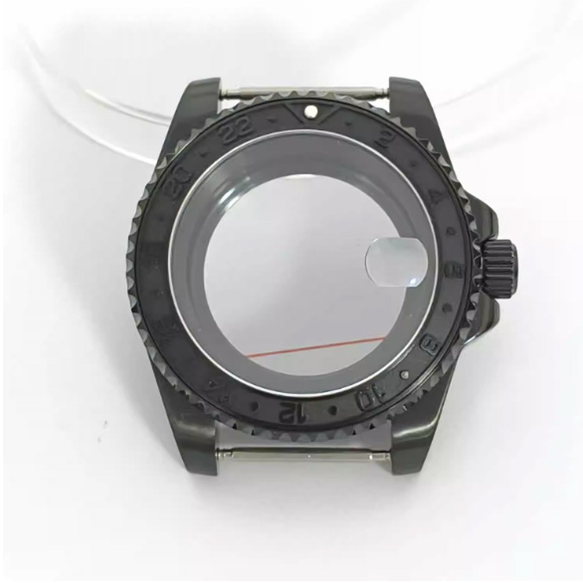 40mm PVD Black Steel Watch Case Sapphire Crystal for NH35 NH36 Watch Movement