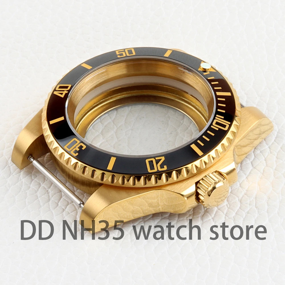 Gold Watch Case 40mm for Submariner Style NH34 NH35 NH36 movement Sapphire Glass