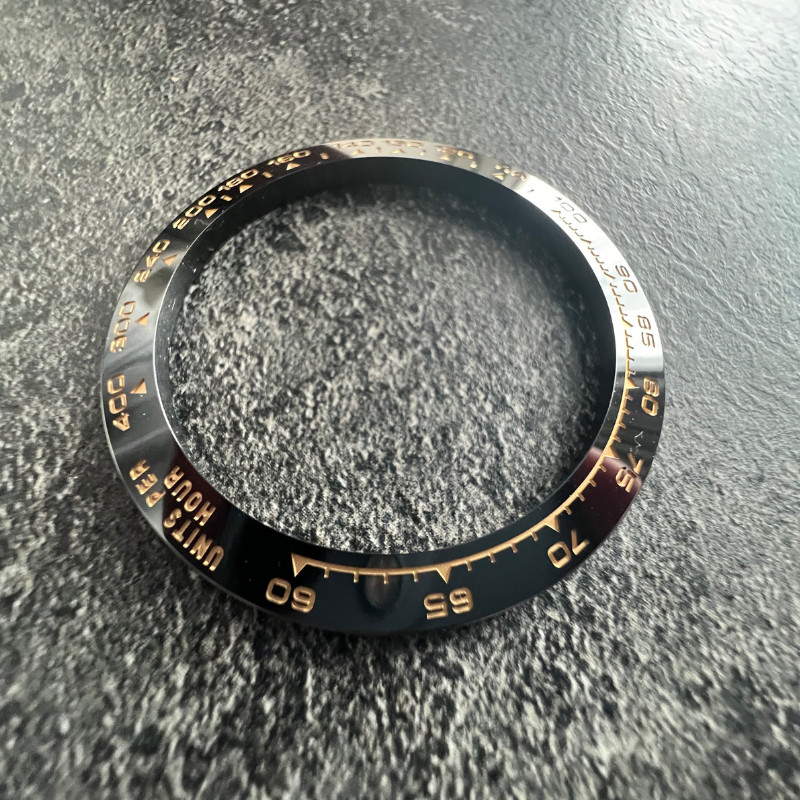 Premium Black Yellow Gold Ceramic Bezel Insert For Rolex Daytona 40 mm 116518