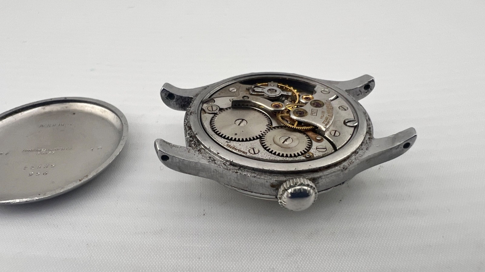 1942 LONGINES WW2 Era Watch, 12L Manual Movement, 2 Tone Dial, SS Case, Runs!