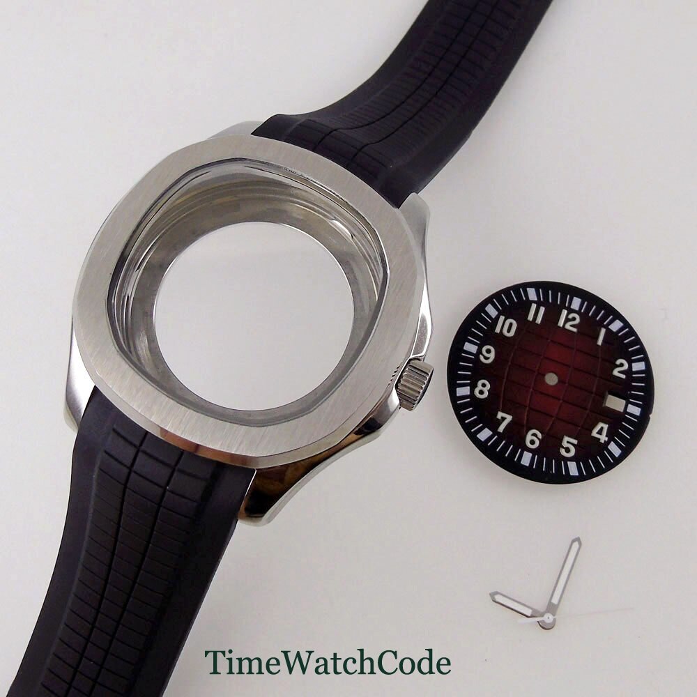 Sterile Watch Case 40mm Square Case Striped Dial Date Fit NH35 NH36 Rubber Strap