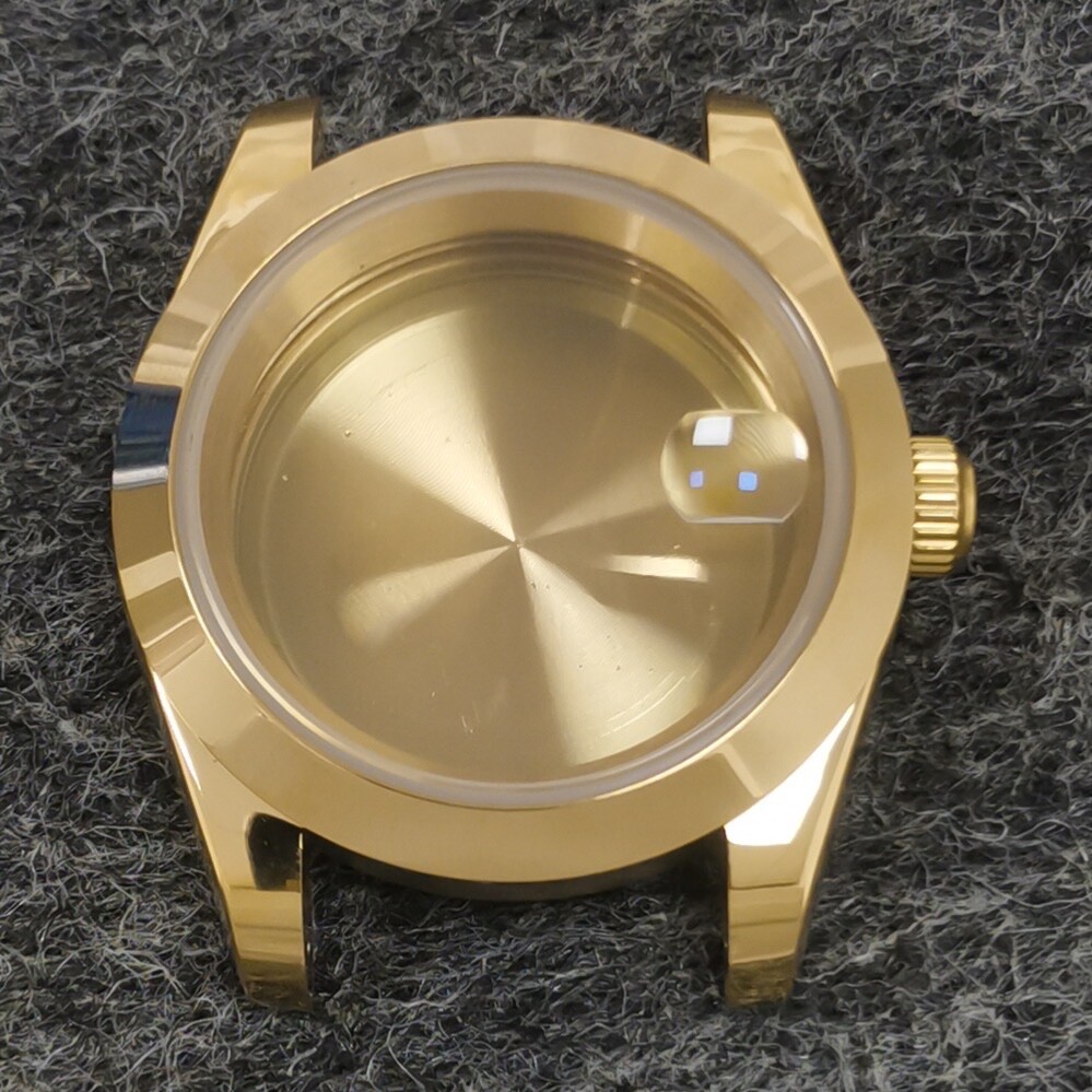 39mm Gold Plated Sapphire Solid Back Watch Case Date For NH35/36 Miyota8215