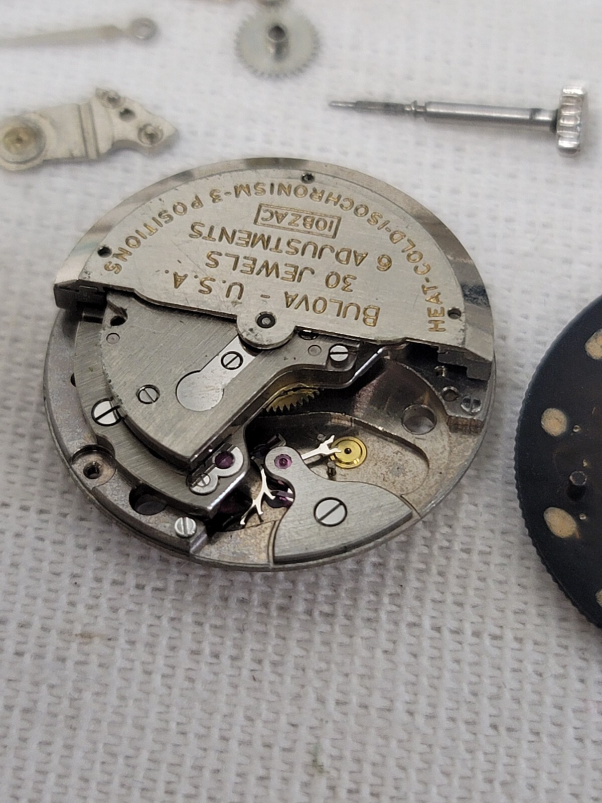 Bulova Automatic Watch Movement 10BZAC 30J 23j Dial Crown Hands Part Bulk