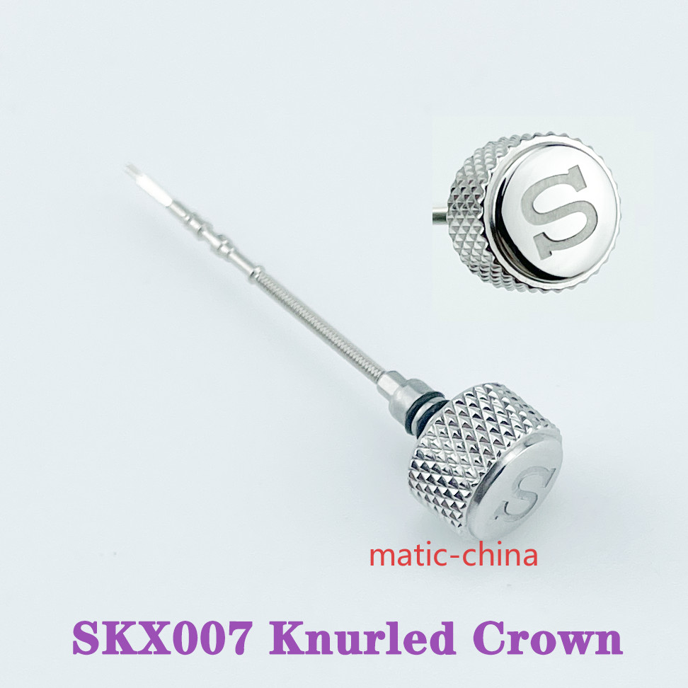 Fit 7S26 NH35/36 Mov’t SKX007 Knurled Crown Signed ‘S’ Mod Parts Polished Finish