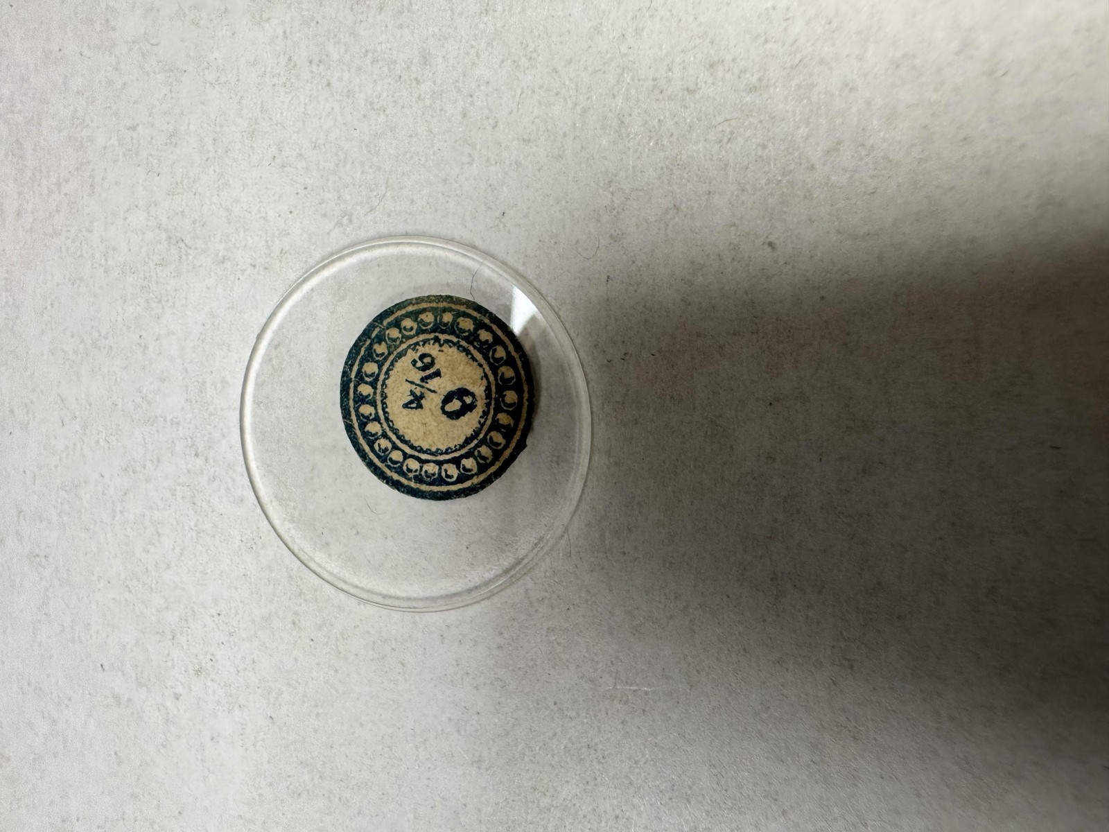 Small Round Glass Disk Token Marked 9 4/16 Clear Counter 20.76mm Collectible