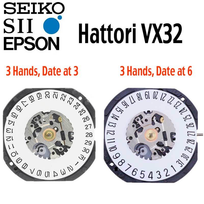 New Japan Seiko SII / TMI / Epson VX32 Watch Movement, 10 1/2, 3 Hands D3 or D6