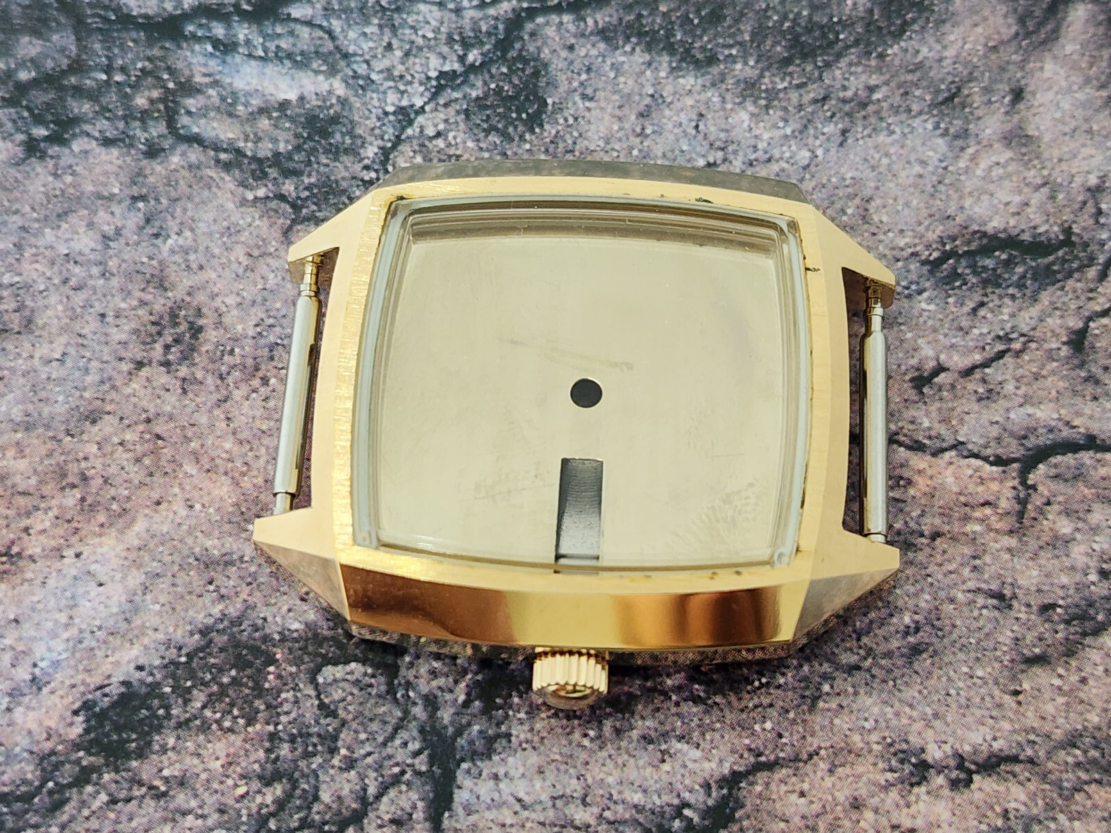 NOS NICE VINTAGE KING SEIKO KS GOLD TONE SGP CASE 5246-5030 CASE CRYSTAL CROWN 2