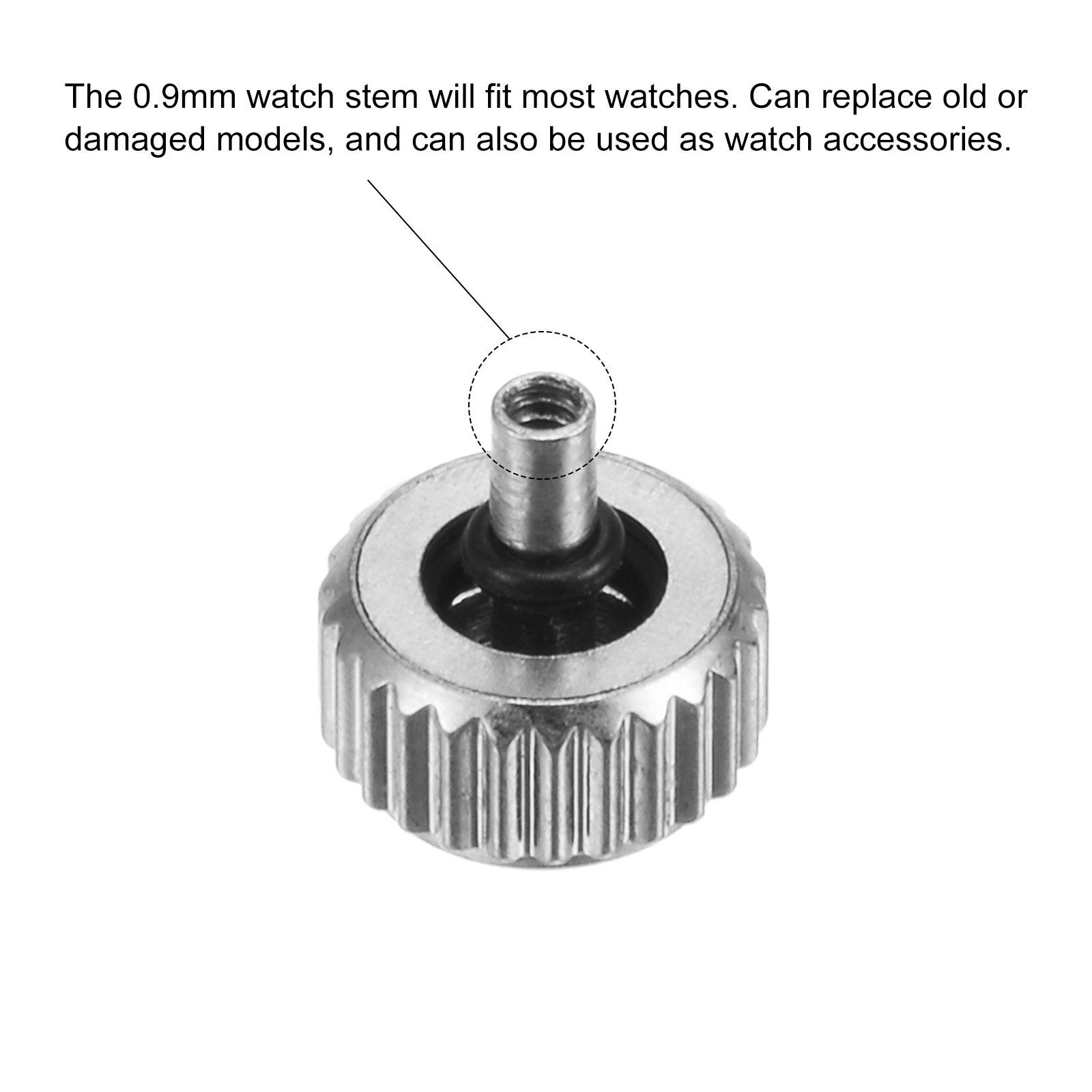2Pcs 5.3x5mm Watch Crown SUS304 Flat Head Long Stem 2.5mm ID Silver Tone