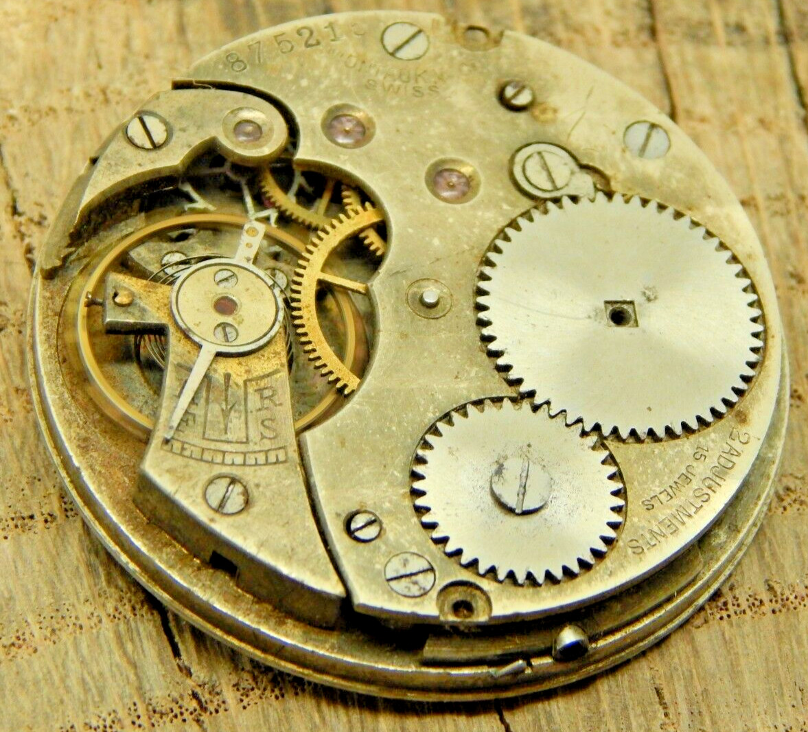 Antique Vintage Pocket watch movement Montauk WC Swiss 15j 2adj 37.6mm Openface