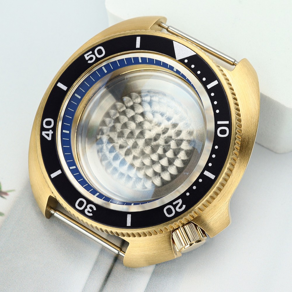 44mm Golden Diver Watch Case Modify turtle Mod Sapphire For Seiko NH35 Movement