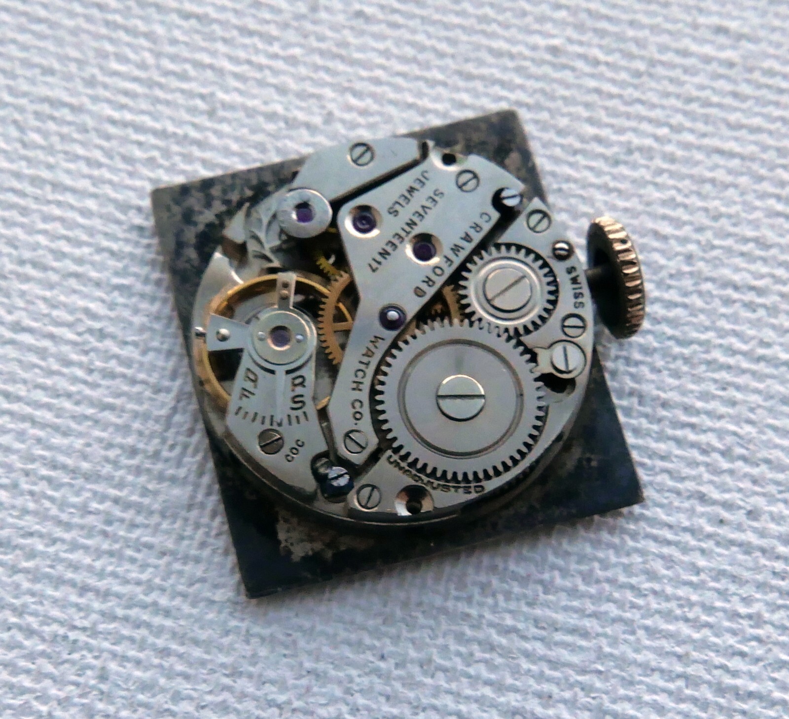 Vintage Crawford Swiss Made Watch Movement Diamond Dial 17 J Runs