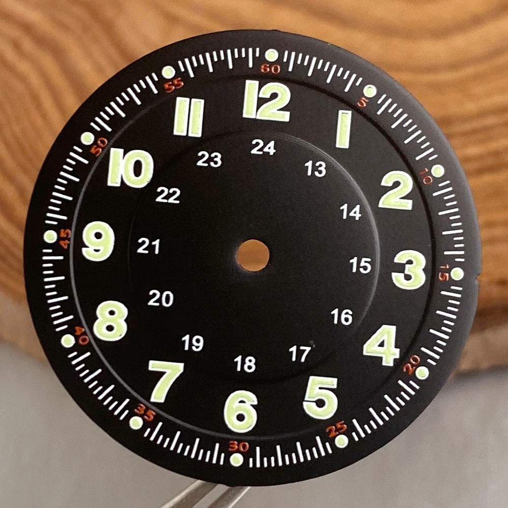 29mm Black Retro Pilot Lume Watch Dial Face Fit NH35 ETA2824 Miyota8215 Movement