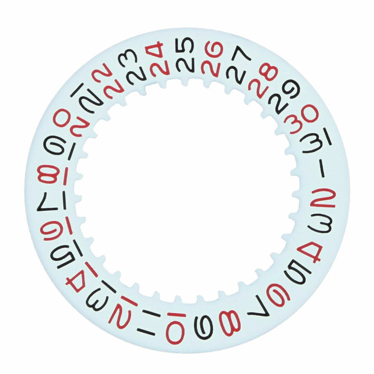Date Disc For Rolex 3030-3035 Movement White With Red/Black Alternating Numbers
