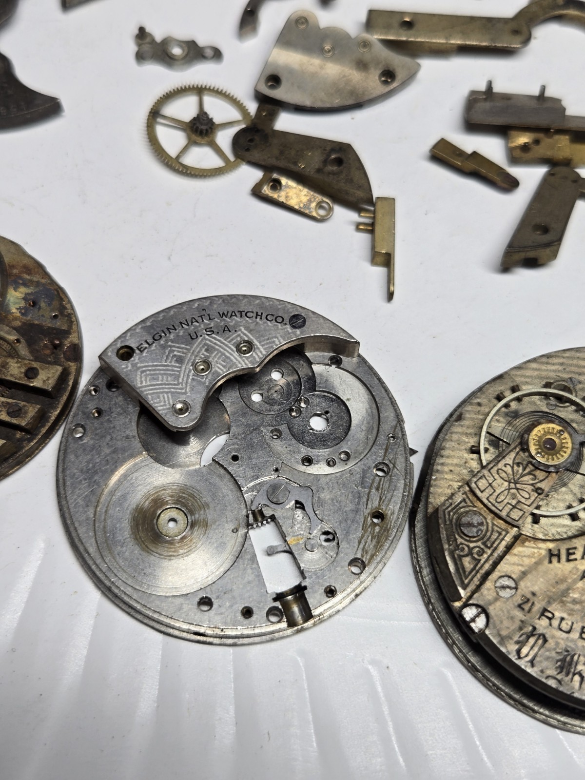 Pocket watch movement parts lot watchmaker estate vtg elgin illinois waltham