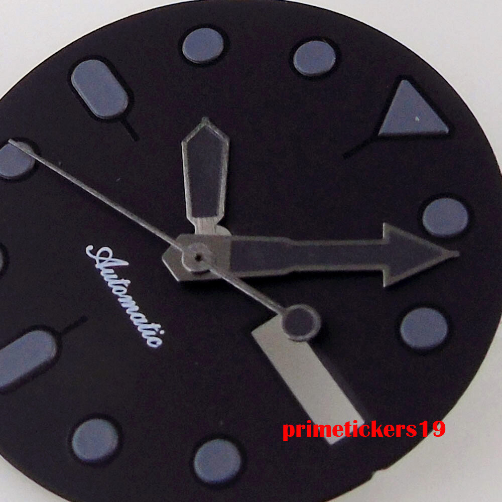 29mm Black Watch Dial Gray Marks Hands Set Week Date Fit NH36 Automatic Movement